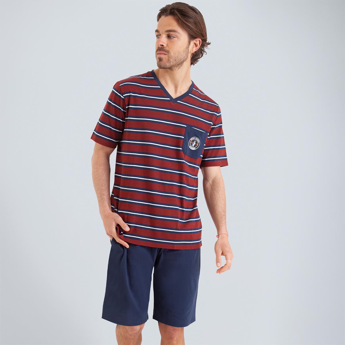 Pyjama court col V homme Rayures Cap Horn Athena