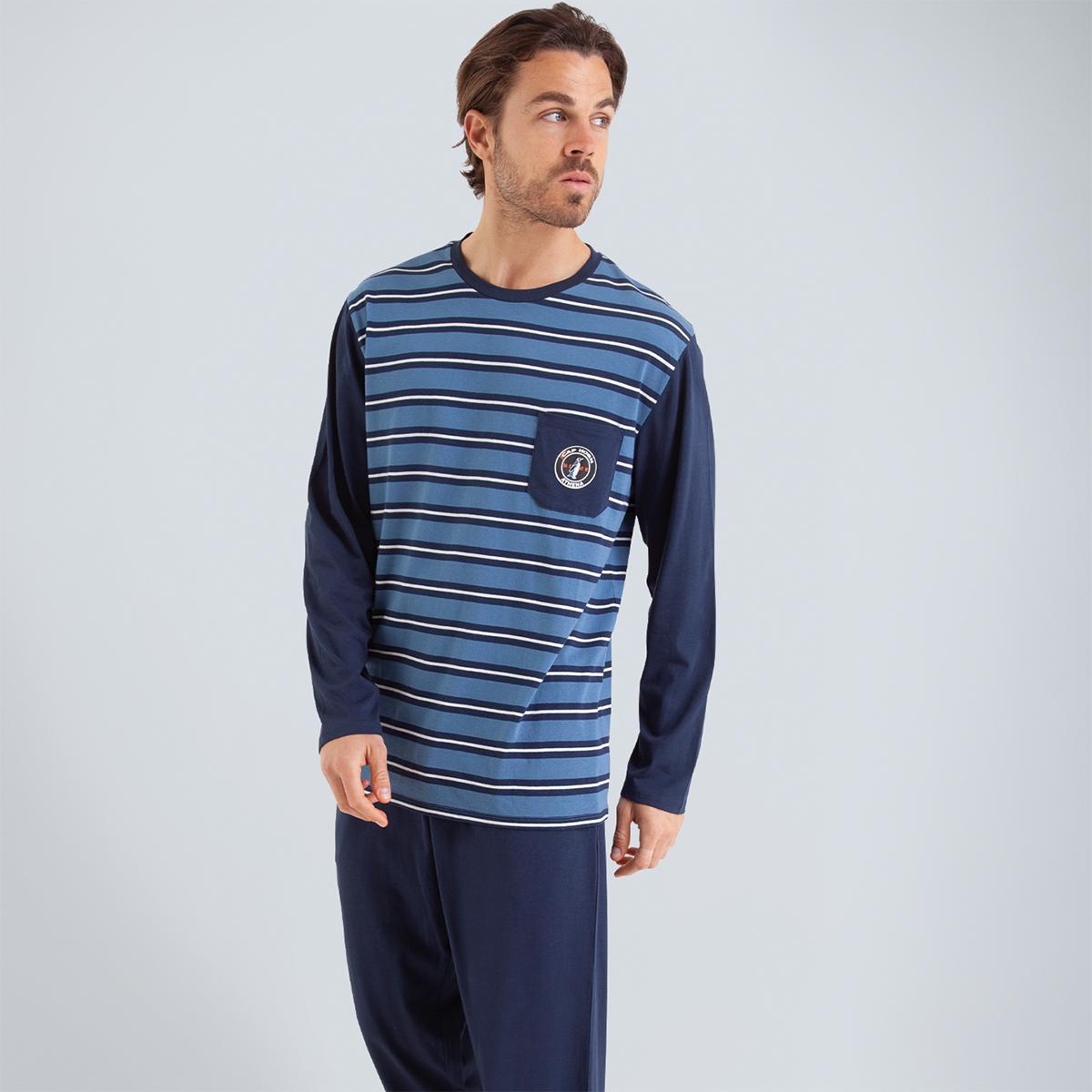 Pyjama long col rond homme Rayures Cap Horn Athena