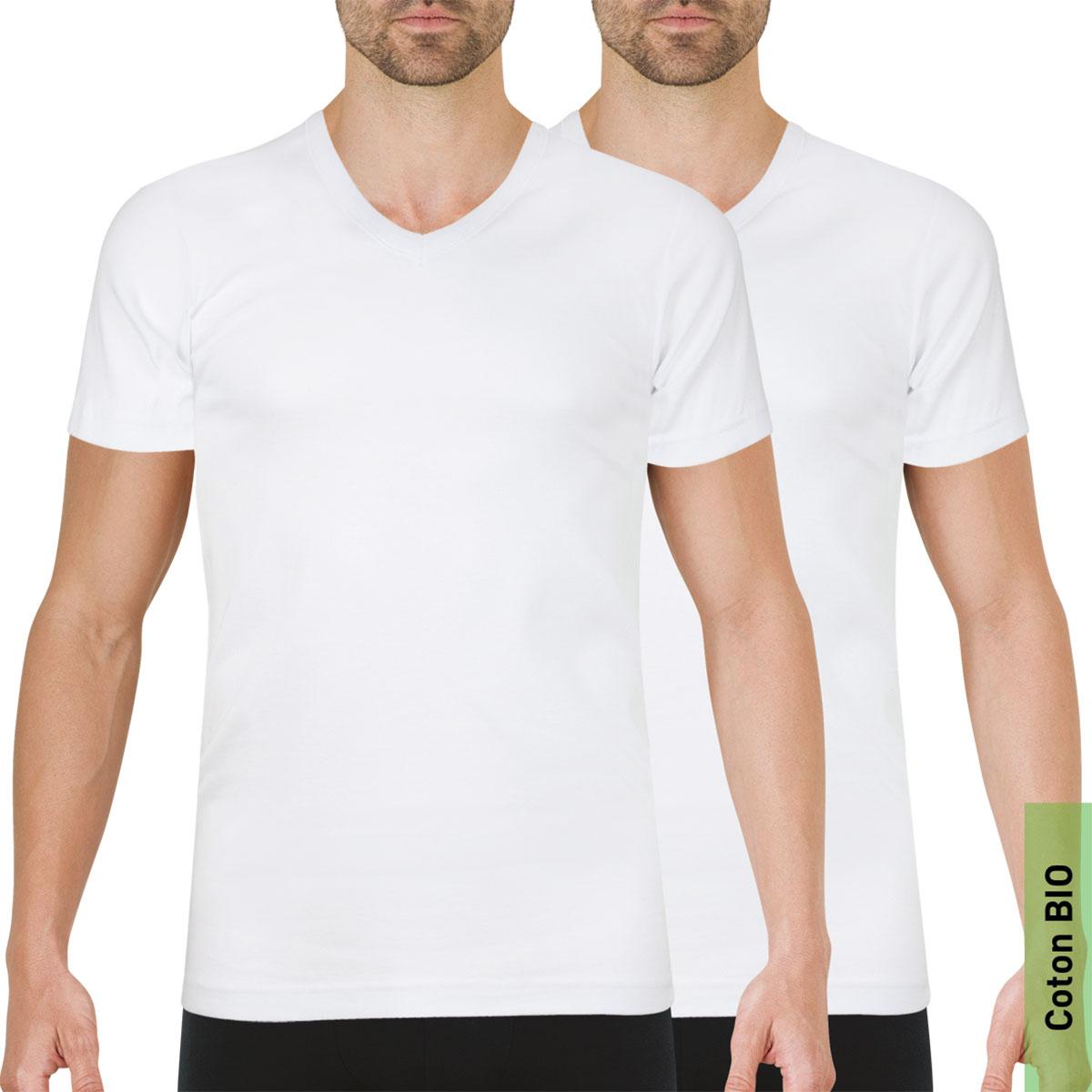 Lot de tee-shirts col V homme coton issu de l'agriculture