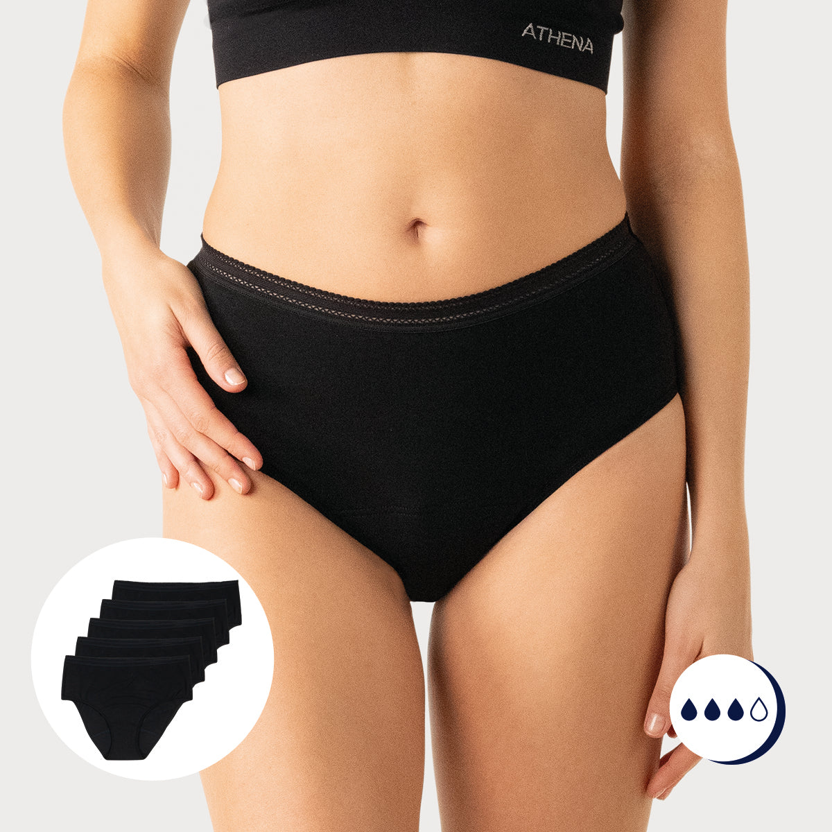 Lot de 5 culottes menstruelles taille haute femme Athena