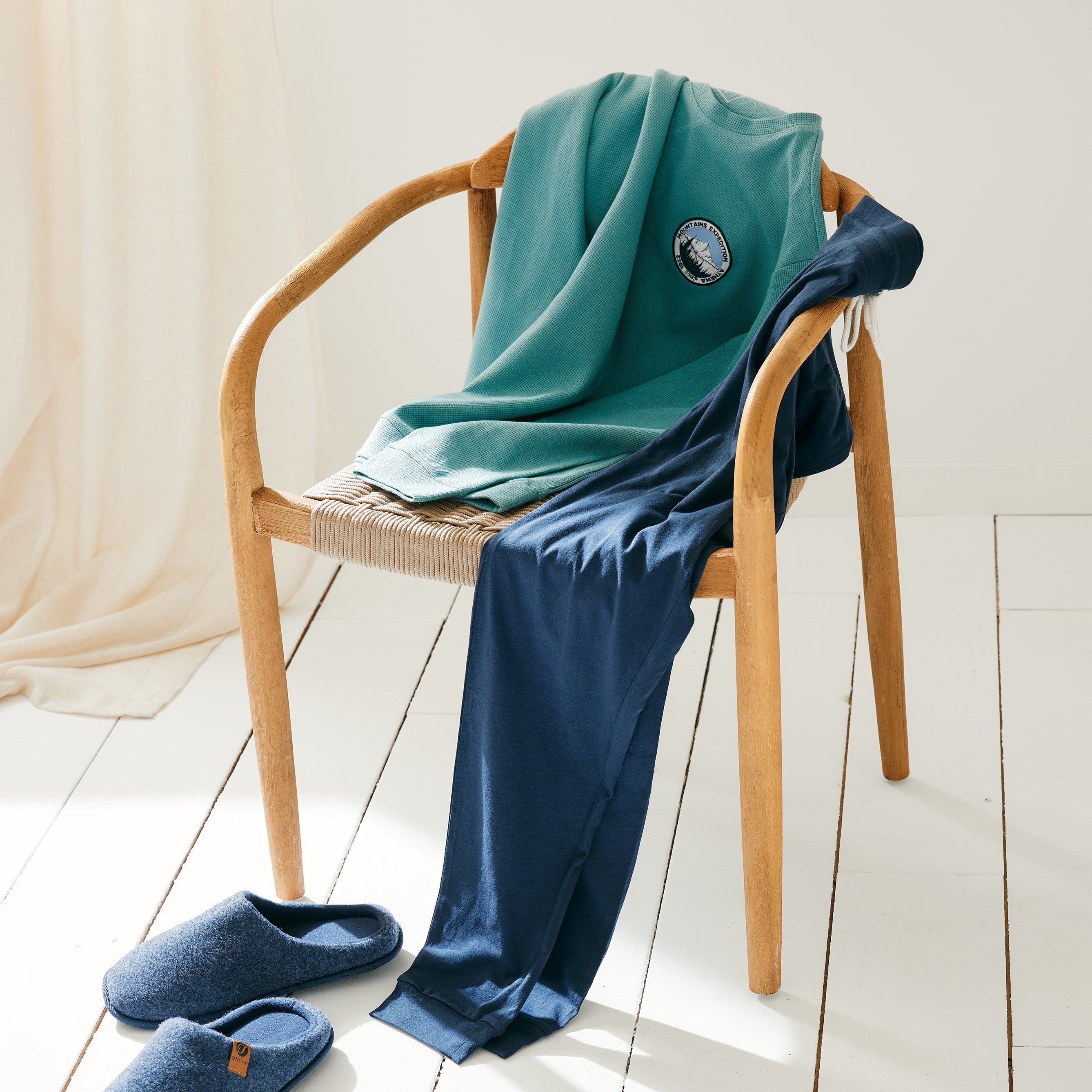Pyjama long col rond homme Waffle Athena