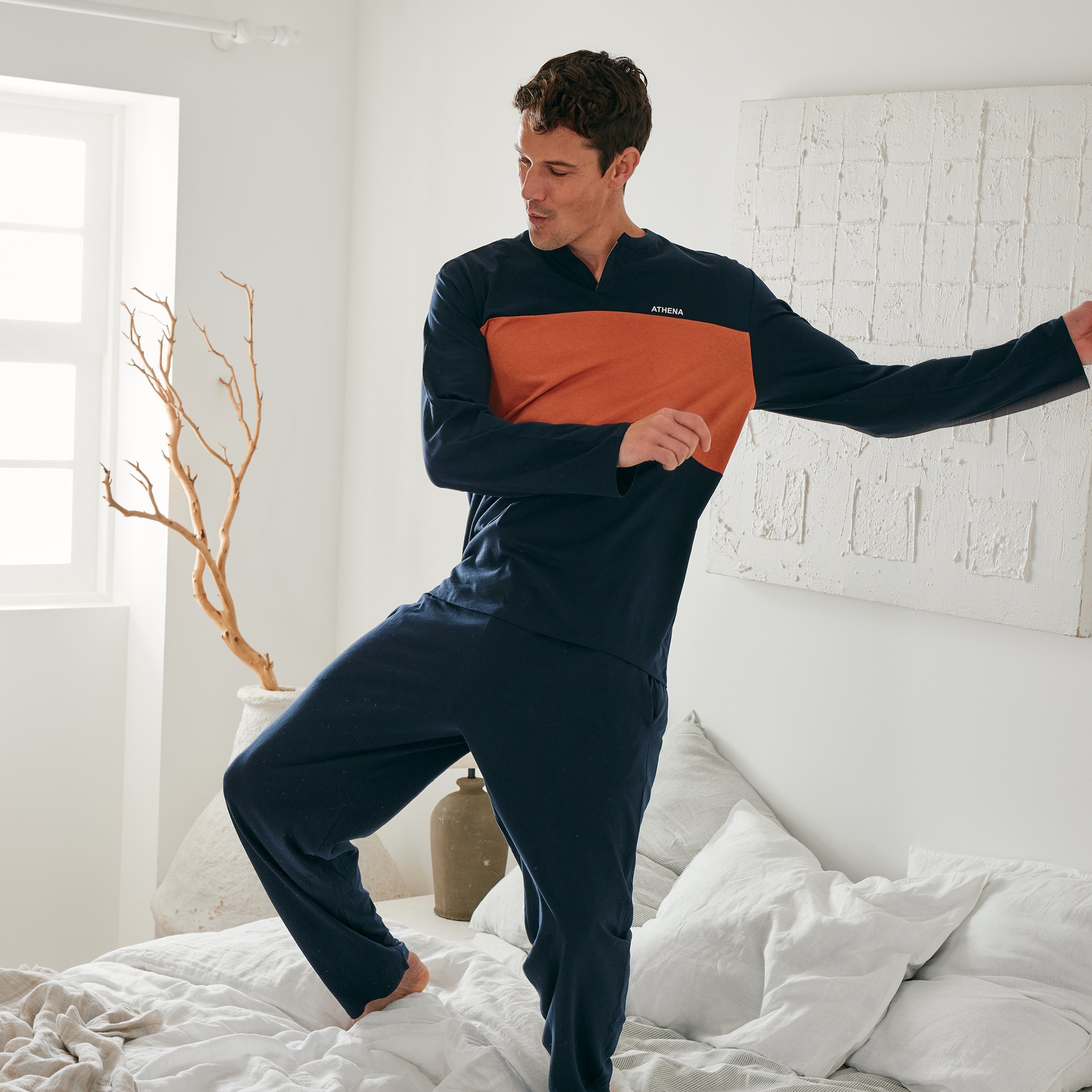 Pyjama long col ouvert homme coton issu de l'agriculture biologique